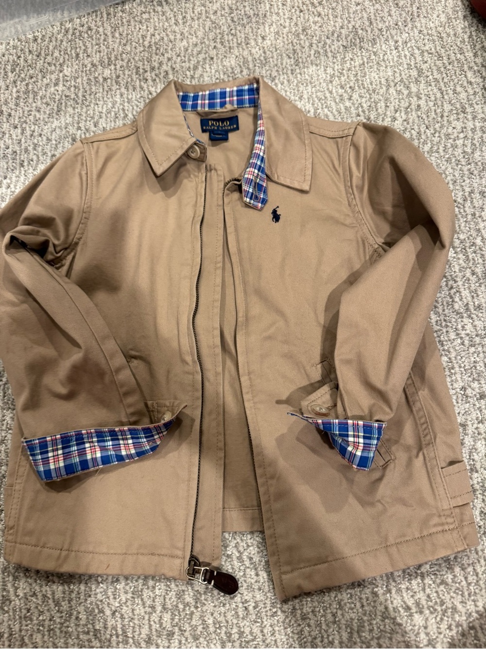 Polo Ralph Lauren Boys Khaki Jacket Plaid Trim Size 6